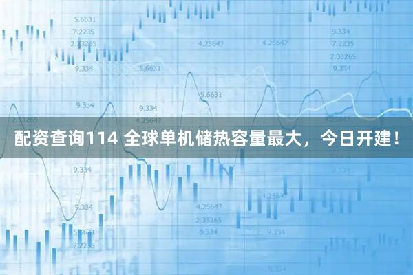 配资查询114 全球单机储热容量最大，今日开建！